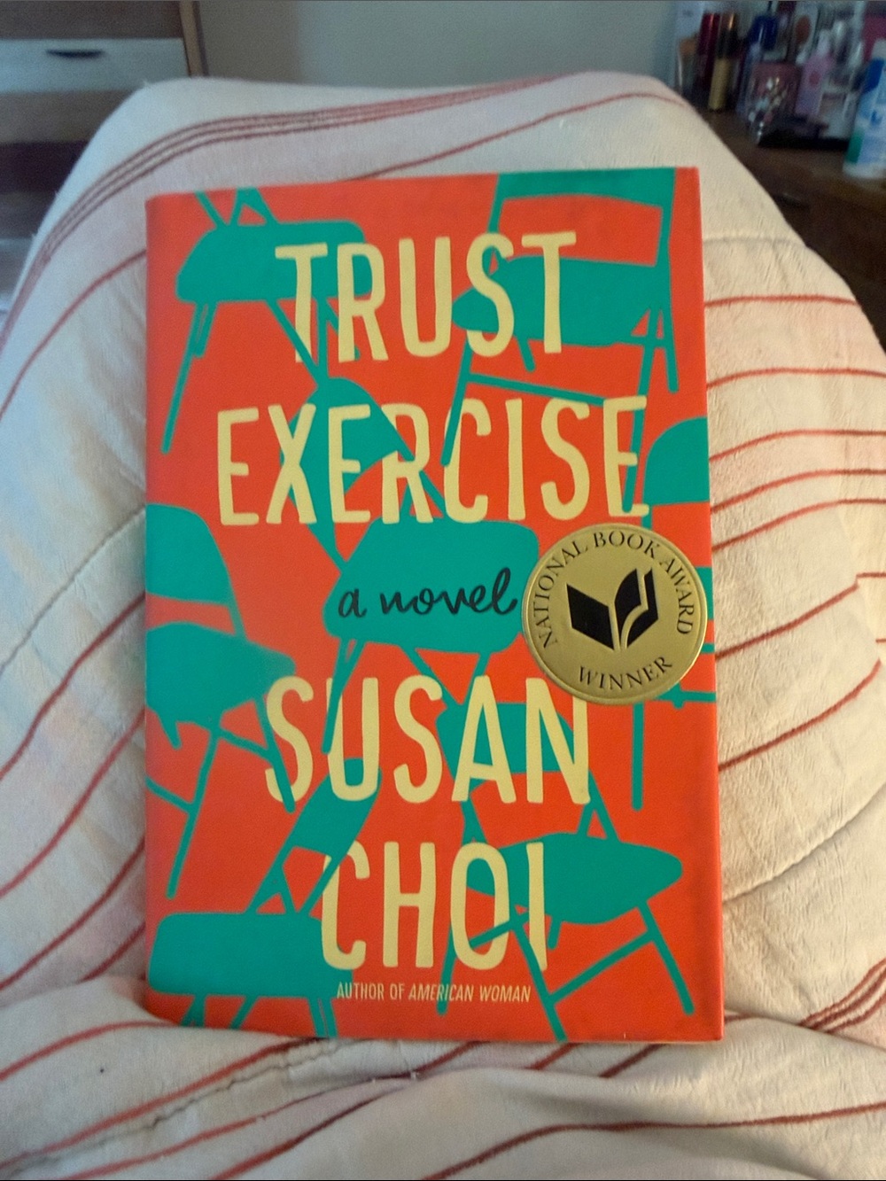 Trust Exercise by Susan Choi — Bright Coral & Teal Paperback
